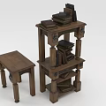 Wooden Multi Tiered Bookcase With Stacked Books And Matching Side Table