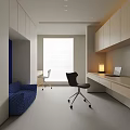 Modern Study Room Interior With Blue Sofa Office Chair And Laptop 3d model