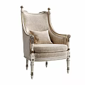 Classic Elegant Armchair With Intricate Carved Armrests Beige Fabric And Wooden Legs
