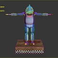 Blue Shark Head Character With Red Bow Tie White Belly On Brown Checkered Base