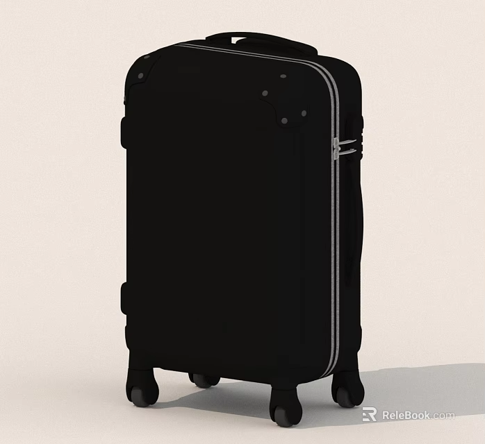 Stylish Black Hard Shell Suitcase With Rolling Wheels And Zipper Closure 3d model 