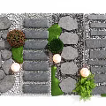 Natural Garden Stepping Stones Pathway With Green Grass Shrubs Pebbles And Lanterns