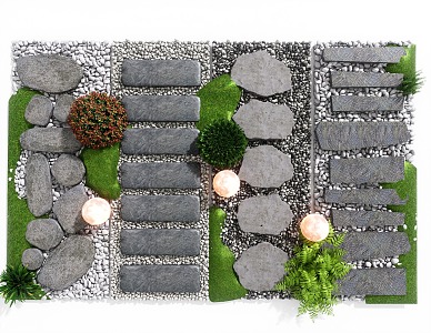 New Chinese Style Green Slab Ting Step Landscape Garden Road Garden Paving Trail Gravel Trail 3d model