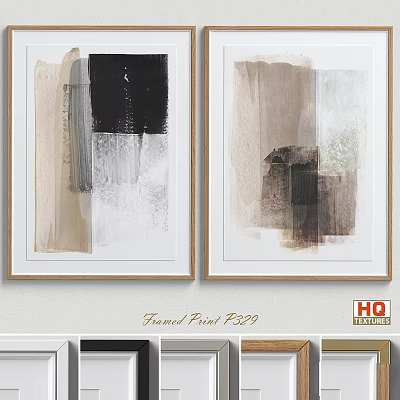 Abstract Framed Print Set With Wooden Frame And Neutral Tones For Modern Home Decor 3d model