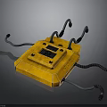 Orange Industrial Device With Rectangular Body Black Panel And Curved Pipes