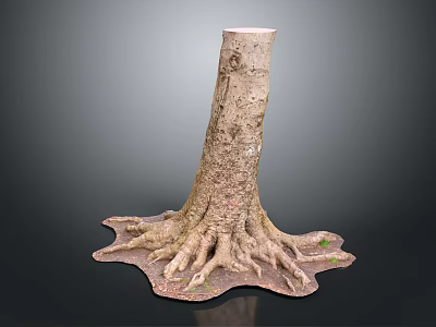 Natural Wooden Tree Stump With Exposed Roots And Textured Trunk Structure 3d model