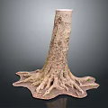 Natural Wooden Tree Stump With Exposed Roots And Textured Trunk Structure