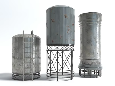 Industrial Equipment Vintage Metal Storage Tanks with Different Designs Ladder and Frames 3d model