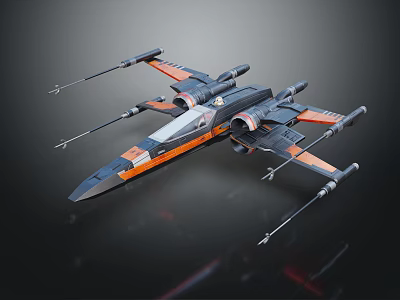 Orange And Black Cosmic Starfighter With Multiple Wings And Laser Spears 3d model