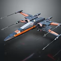 Orange And Black Cosmic Starfighter With Multiple Wings And Laser Spears