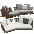 Outdoor Sofa With Woven Frame Green Beige Gray Cushions Corner And Bench Design