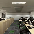 Modern Public Office Space With Workstations Computers And Ceiling Lights 3d model