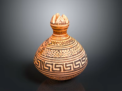 Traditional Decorative Furniture Piece In Terracotta With Intricate Geometric Patterns And Ornate Design 3d model