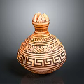 Traditional Decorative Furniture Piece In Terracotta With Intricate Geometric Patterns And Ornate Design