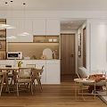 Modern Natural Wood Tone Living And Dining Room With Cozy Furnishings And Elegant Wall Decor