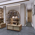 New Chinese Style Tea Specialty Store Interior with Display Shelves and Decorative Counter