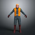 3D Worker Model Wearing Yellow Hard Hat Yellow Vest Gray Work Uniform And Brown Boots