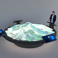 Commercial Interactive Display Table With 3D Terrain Model And Surrounding Screens For Business Presentations