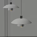 Two Modern Minimalist Pendant Lights With White Shades And Black Metal Rods For Interior Spaces