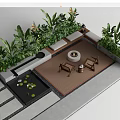 Landscape Seats Design With Lush Greenery Round Fire Pit And Wooden Deck Area