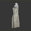 Beige Strapless Linen Dress with Pleated Design on White Mannequin and Simple Style