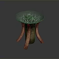 Wooden And Stone Decorative Table With Natural Base And Stone Top Featuring Red White Pebbles