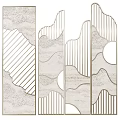 Modern Room Divider With Geometric Patterns Wavy Lines And Beige Textured Panels 3d model