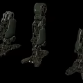 Three Variations Of Futuristic Mechanical Leg Structures With Metallic Components And Detailed Joints