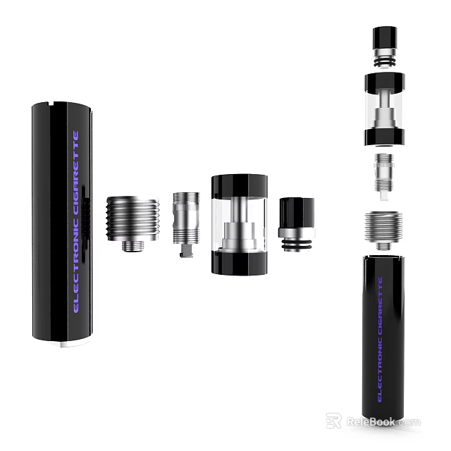 Electronic Cigarette Components Including Battery Atomizer Transparent Tank And Threaded Parts 3d model 