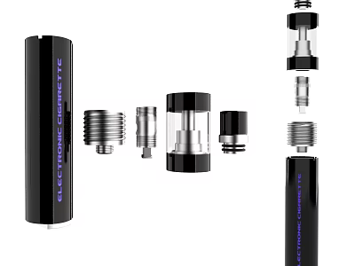 Electronic Cigarette Components Including Battery Atomizer Transparent Tank And Threaded Parts 3d model