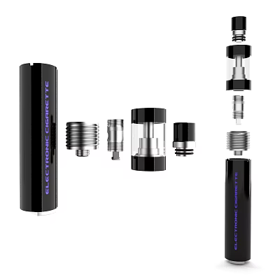 Electronic Cigarette Components Including Battery Atomizer Transparent Tank And Threaded Parts 3d model