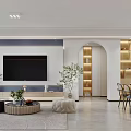 Modern Living And Dining Room Interior With Beige Sofa Coffee Table TV And Green Plant