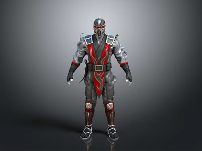 3D Model of Warrior in Silver and Red Armor With Helmet and Detailed Design 3d model