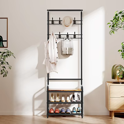 Modern Indoor Decorative Ornament Set With Coat Rack Shoe Shelf Green Plants And Cabinet 3d model