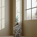 Transparent Indoor Sculpture on Marble Patterned Base with Sunlight from Window and Shadow Effects 3d model