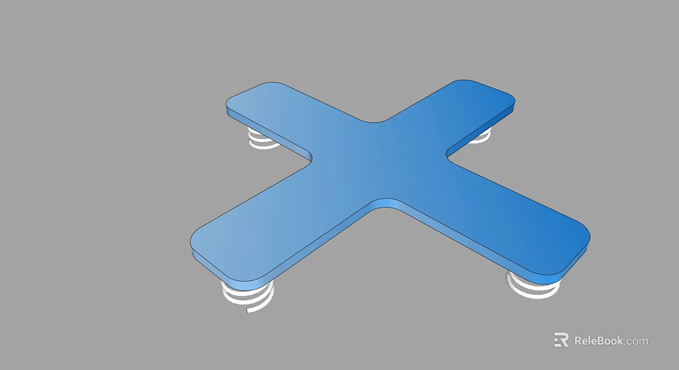 Blue Cross Shaped Object With Wheels At Bottom And Smooth Surface Design 3d model 