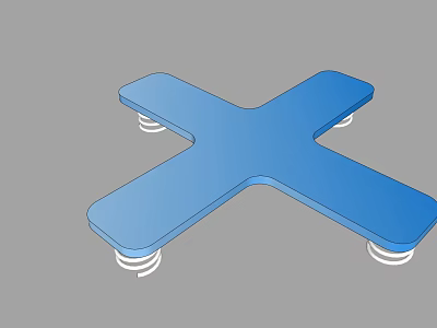 Blue Cross Shaped Object With Wheels At Bottom And Smooth Surface Design 3d model