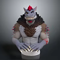 Fierce Mythical Creature Character With Red Horns Sharp Teeth Brown Mane And Red Arm Tattoos