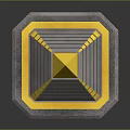 Decorative Tower Structure With Golden Spire Gray Layered Body And Circular Decorations
