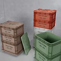 Multi Colored Stacked Crates With Third Class Text in Brown Red and Green Hues 3d model