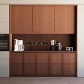 Wooden Sideboard With Vertical Slat Back Panel Coffee Machine Blender And Canisters