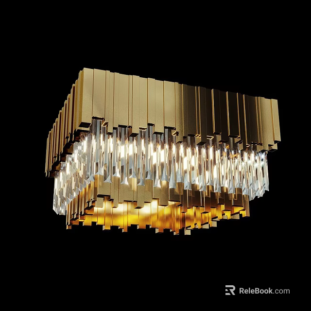 Modern Golden Frame Ceiling Light with Crystal Decorations and Illuminated Design 3d model