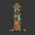 Cartoon Style Tower Scene With Blue Orange Colors Small Spires Green Plants And Stone Base