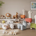 Adorable Plush And Wooden Stuffed Animals With Lion Horse Llama Sheep And Train