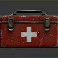Vintage Red Metal First Aid Kit With White Cross Handle And Clasps