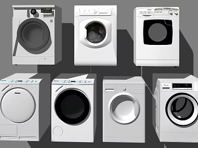 Various Modern White Washing Machines With Different Front Load Designs For Home Use 3d model