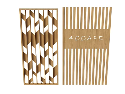 Wooden Partition With Geometric Pattern And Vertical Slats For Cafe Interior Design 3d model