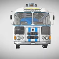 Retro Ambulatory Bus Featuring Medical Cross Symbol And Blue White Exterior Design