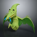 Green Cartoon Pterosaur Character With Long Beak Sharp Teeth And Green Wings 3d model