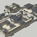 Ancient Chinese Architectural Complex With Traditional Tiled Roofs And Courtyards 3d model